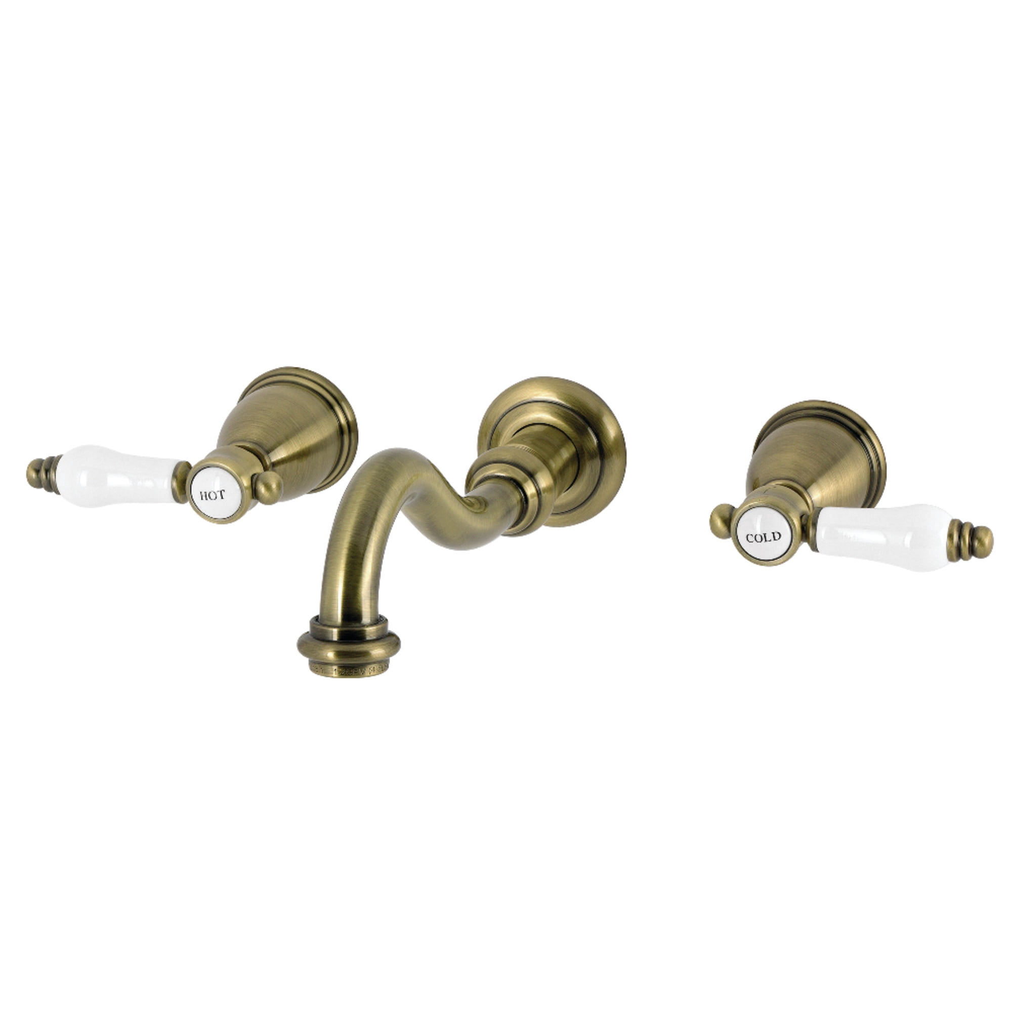 Kingston Brass KS3123BPL Bel-Air Double-Handle 3-Hole Wall Mount Bathroom Faucet in Antique Brass