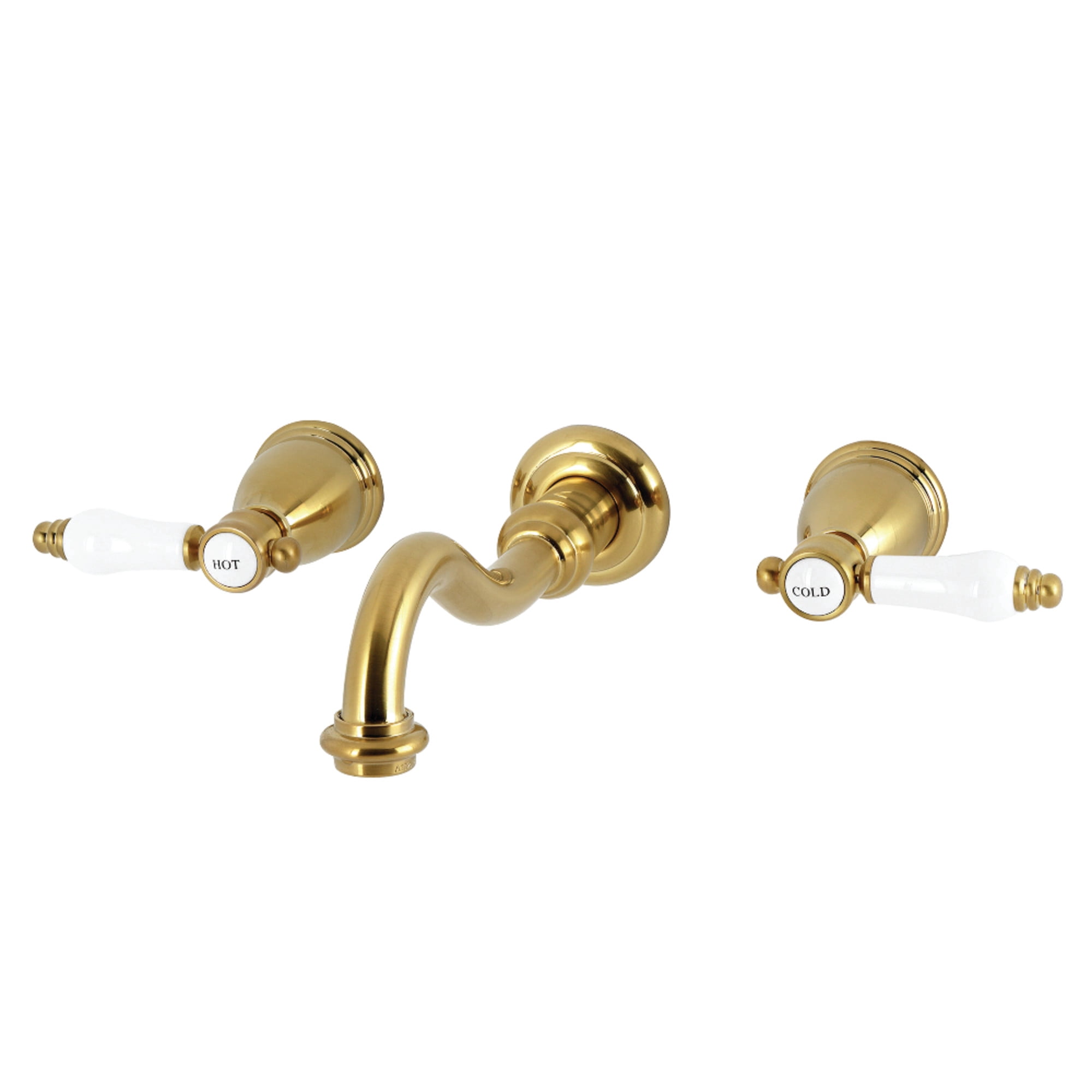 Kingston Brass KS3127BPL Bel-Air Double-Handle 3-Hole Wall Mount Bathroom Faucet in Brushed Brass
