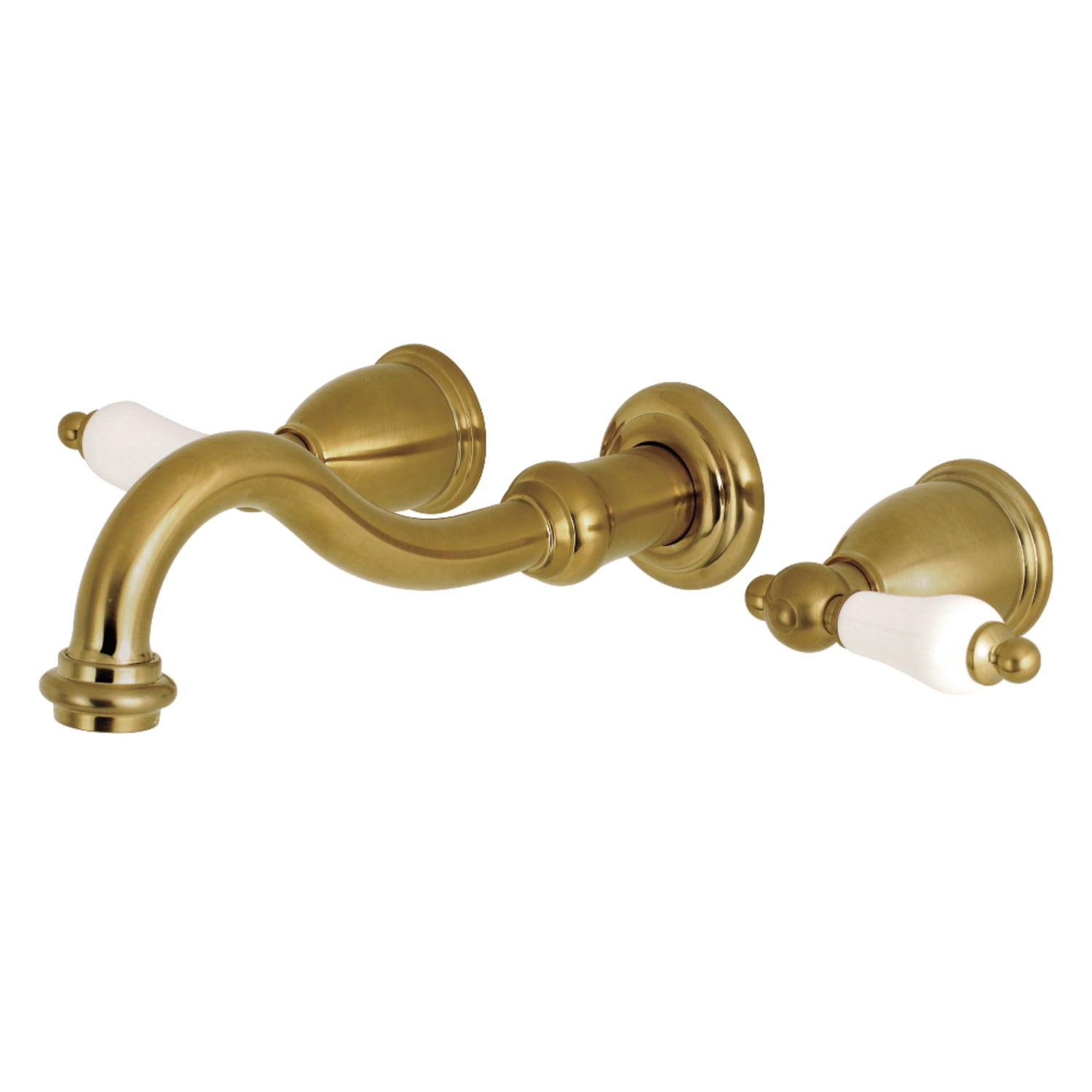 Vintage 8-Inch Satin Brass Wall Mount Bathroom Faucet