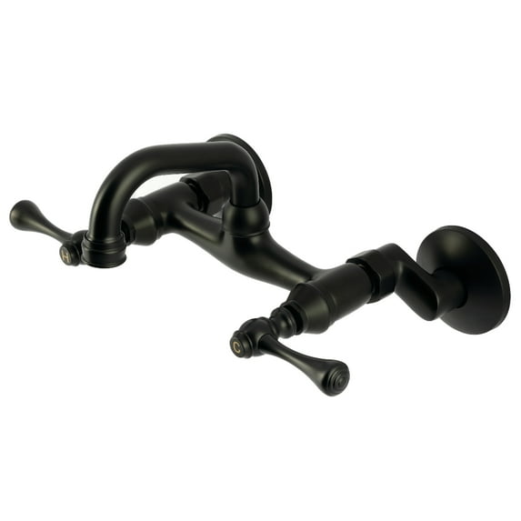 Kingston Brass KS312MB Kingston Double-Handle Wall Mount Bar Faucet, Matte Black