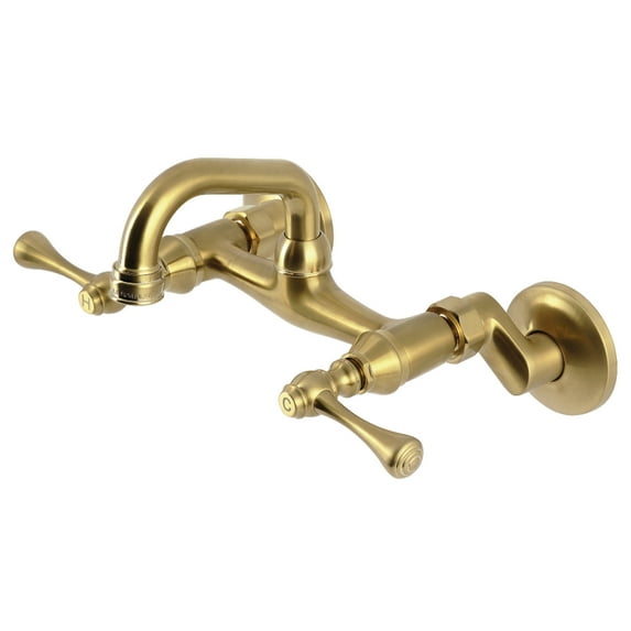 Kingston Brass KS312SB Kingston Double-Handle Wall Mount Bar Faucet, Brushed Brass