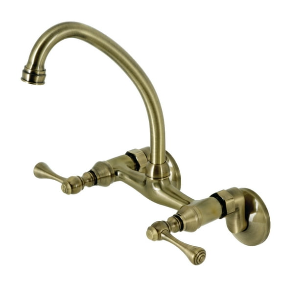 Kingston Brass KS314AB Kingston Two Handle Wall Mount Kitchen Faucet, Antique Brass