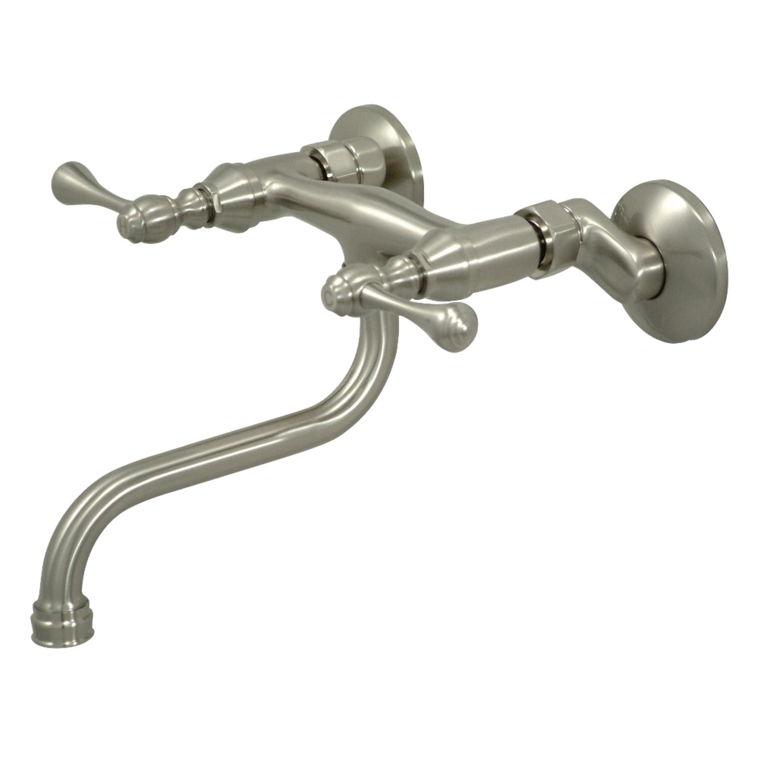 Kingston Brushed Nickel Wall Mount Bathroom Faucet with Dual Handles