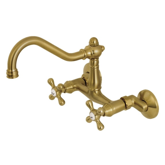 Kingston Brass KS3227AX Vintage 6" Adjustable Center Wall Mount Kitchen Faucet, Brushed Brass