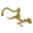 thumbnail image 1 of Kingston Brass KS3227BL Vintage 6" Adjustable Center Wall Mount Kitchen Faucet, Brushed Brass, 1 of 5