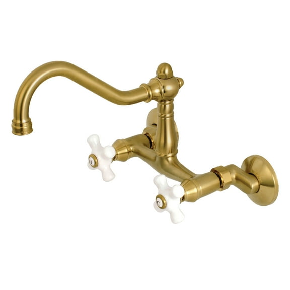 Kingston Brass KS3227PX Vintage 6" Adjustable Center Wall Mount Kitchen Faucet, Brushed Brass