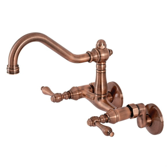 Kingston Brass KS322ALAC 6 in. Vintage Adjustable Center Wall Mount Kitchen Faucet, Antique Copper