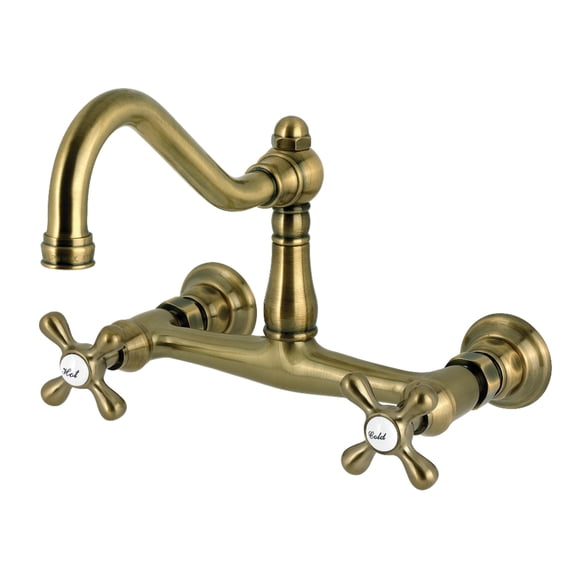 Kingston Brass KS3243AX Vintage Double-Handle Wall Mount Bathroom Faucet, Antique Brass