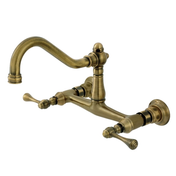 Kingston Brass KS3243BL Vintage Double-Handle Wall Mount Bathroom Faucet, Antique Brass