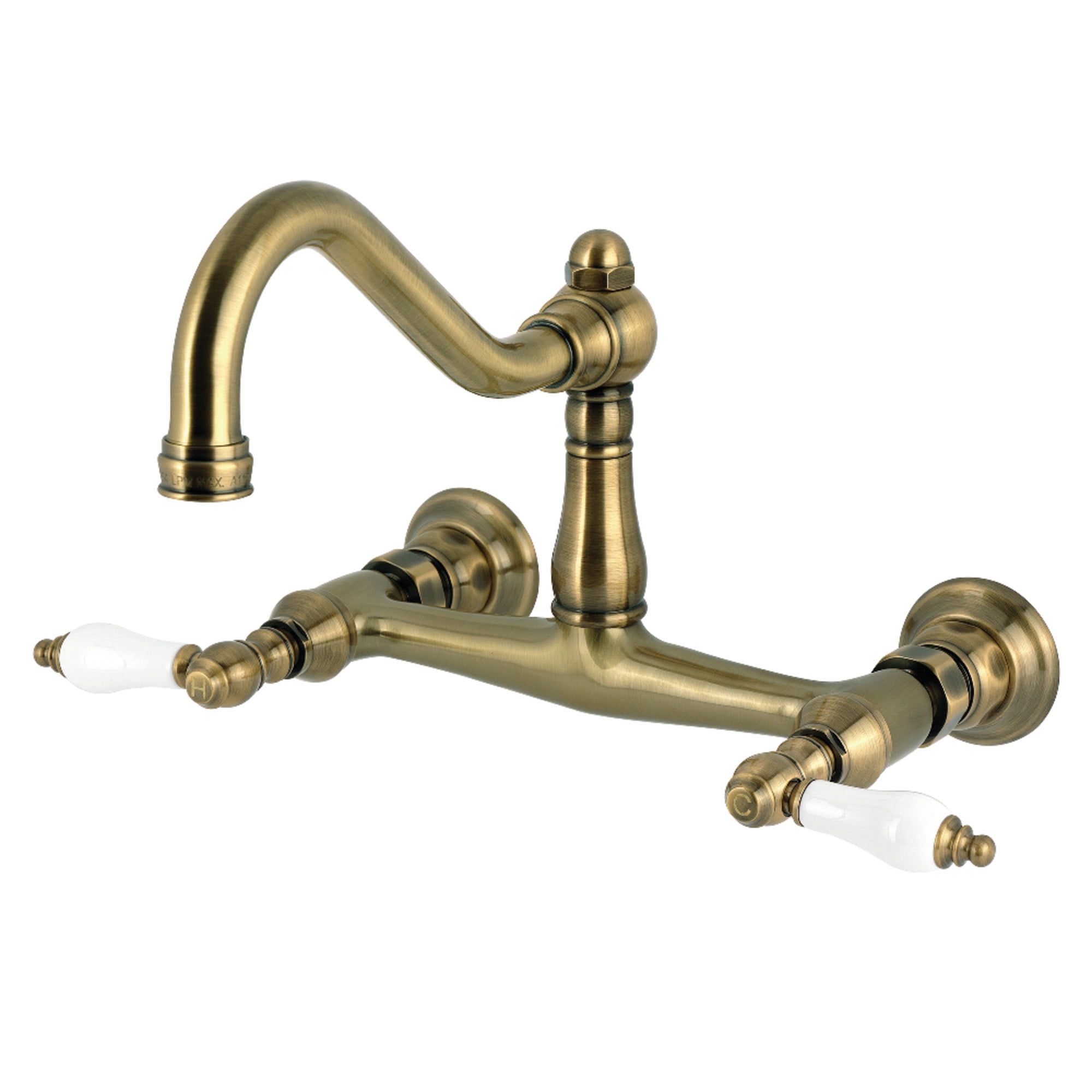Kingston Brass KS3243PL Vintage Double-Handle Wall Mount Bathroom Faucet, Antique Brass