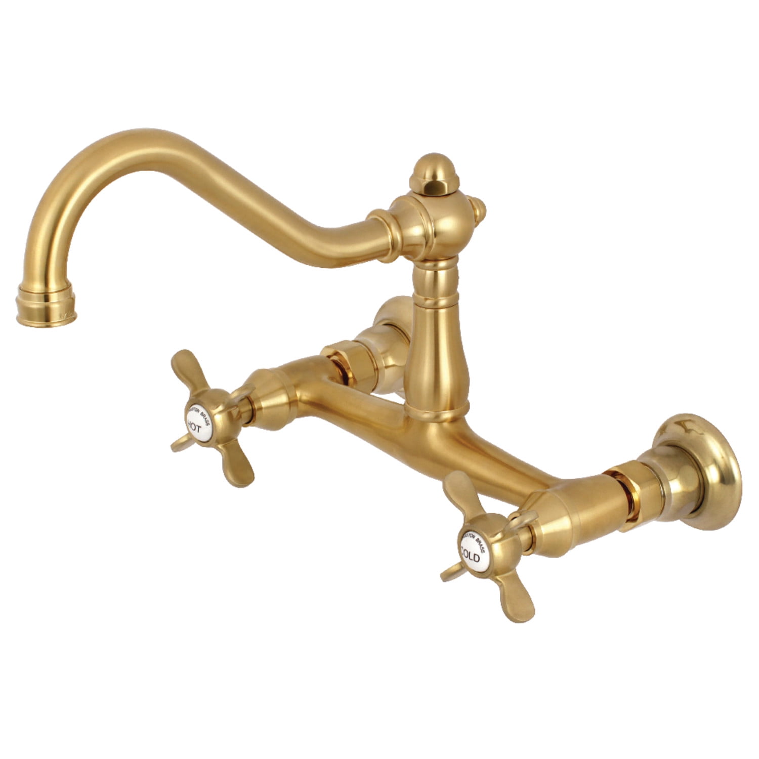 Kingston Brass KS3247BEX Essex Wall Mount Bathroom Faucet, Brushed Brass