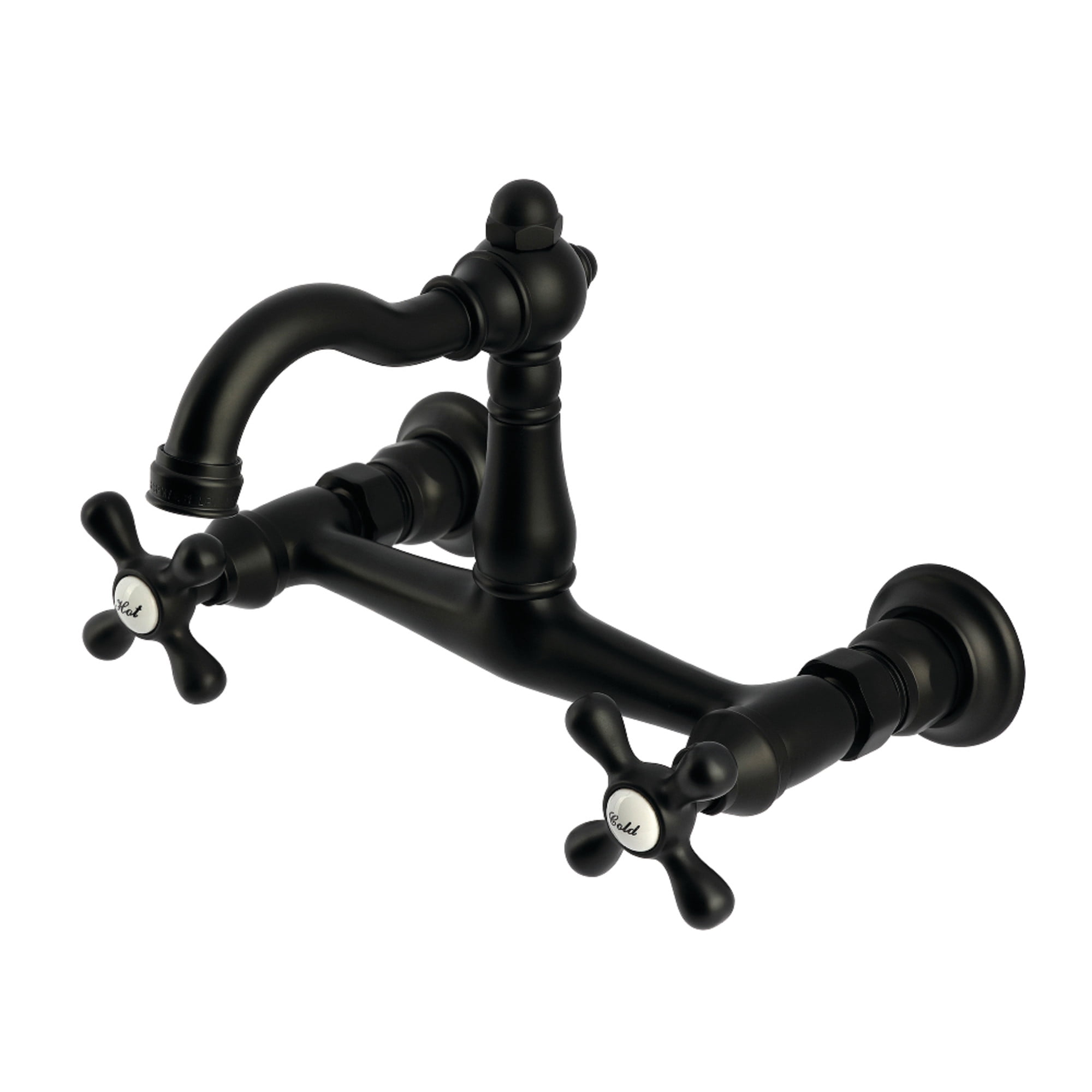 Kingston Brass KS3250AX Vintage Double-Handle Wall-Mount Bridge Kitchen Faucet, Matte Black