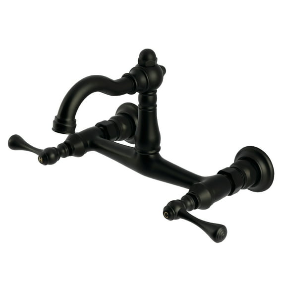 Kingston Brass KS3250BL Vintage Double-Handle Wall-Mount Bridge Kitchen Faucet, Matte Black