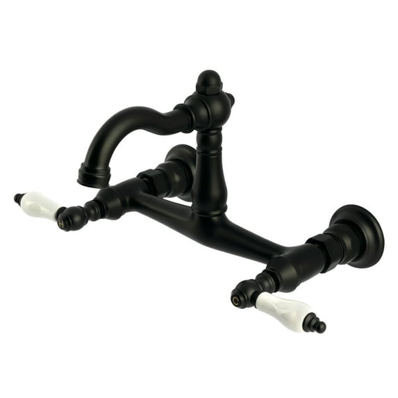 Kingston Brass KS3250PL Vintage Double-Handle Wall-Mount Bridge Kitchen Faucet, Matte Black