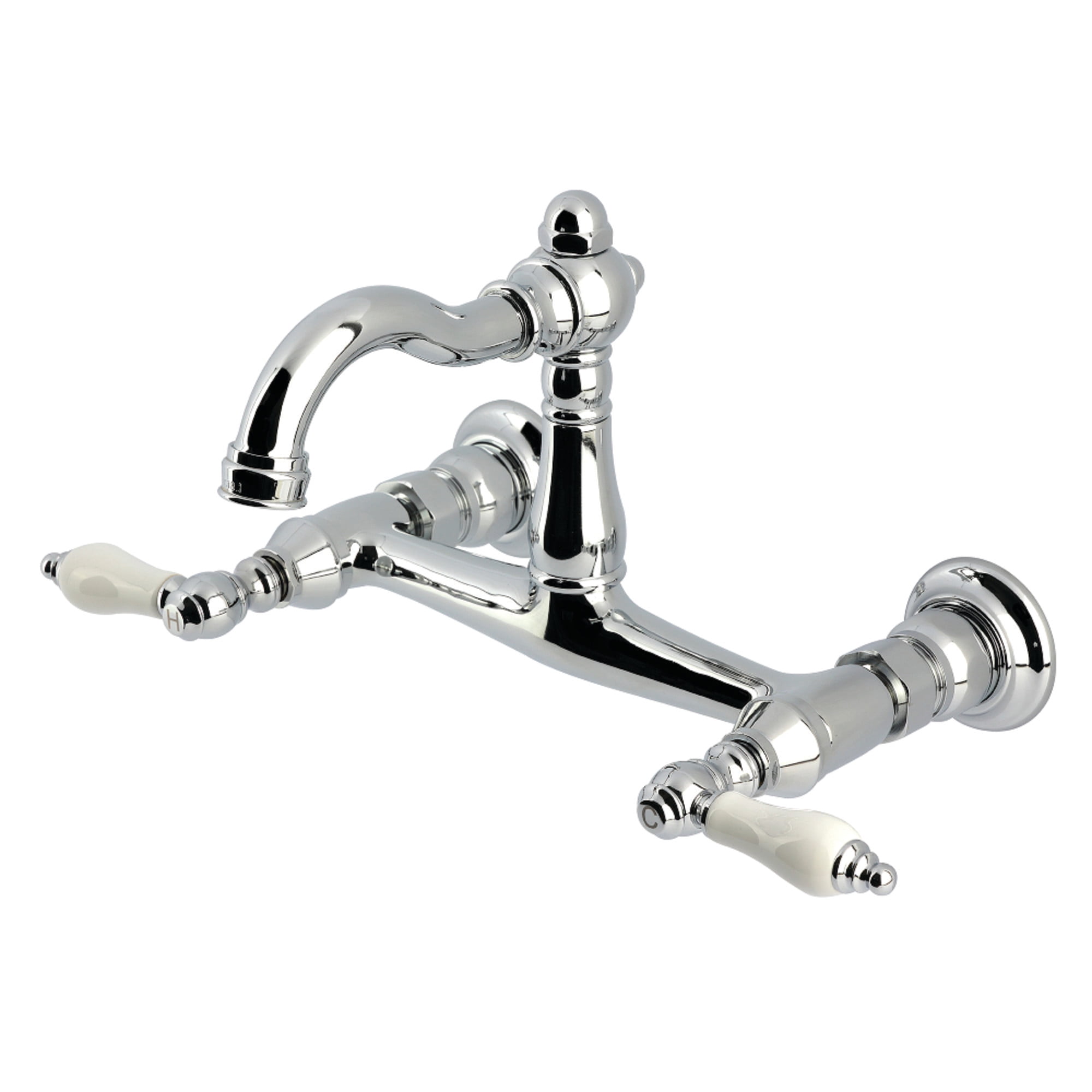 Kingston Brass KS3251PL Vintage Double-Handle Wall-Mount Bridge Kitchen Faucet, Polished Chrome