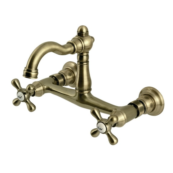 Kingston Brass KS3253AX Vintage Double-Handle Wall-Mount Bridge Kitchen Faucet, Antique Brass