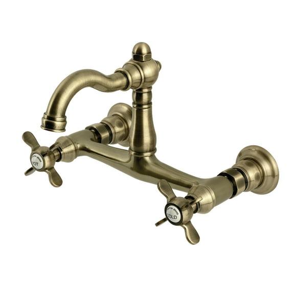 Kingston Brass KS3253BEX Essex Double-Handle Wall-Mount Bridge Kitchen Faucet, Antique Brass