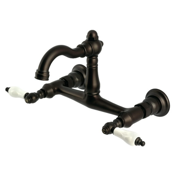 Kingston Brass KS3255PL Vintage Double-Handle Wall-Mount Bridge Kitchen Faucet, Oil Rubbed Bronze