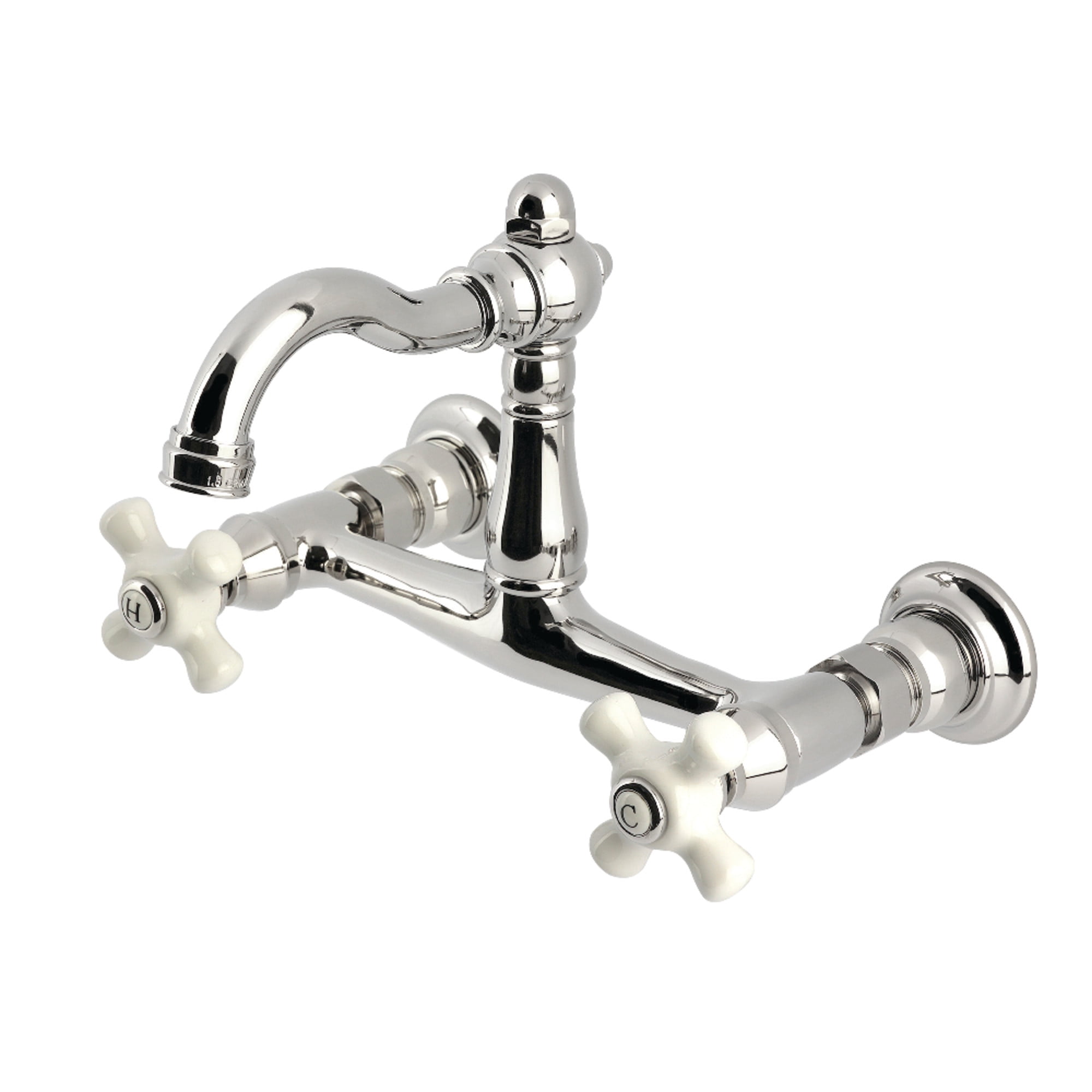 Kingston Brass KS3256PX Vintage Double-Handle Wall-Mount Bridge Kitchen Faucet, Polished Nickel