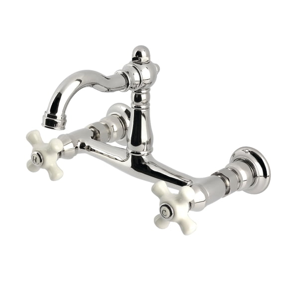 Kingston Brass KS3256PX Vintage Double-Handle Wall-Mount Bridge Kitchen Faucet, Polished Nickel