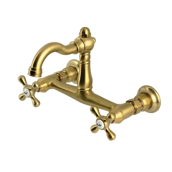 Kingston Brass KS3257AX Vintage Double-Handle Wall-Mount Bridge Kitchen Faucet, Brushed Brass