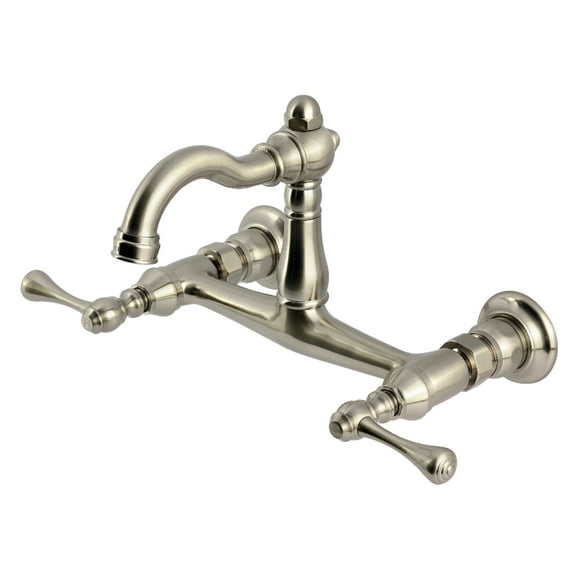 Kingston Brass KS3258BL Vintage Double-Handle Wall-Mount Bridge Kitchen Faucet, Brushed Nickel