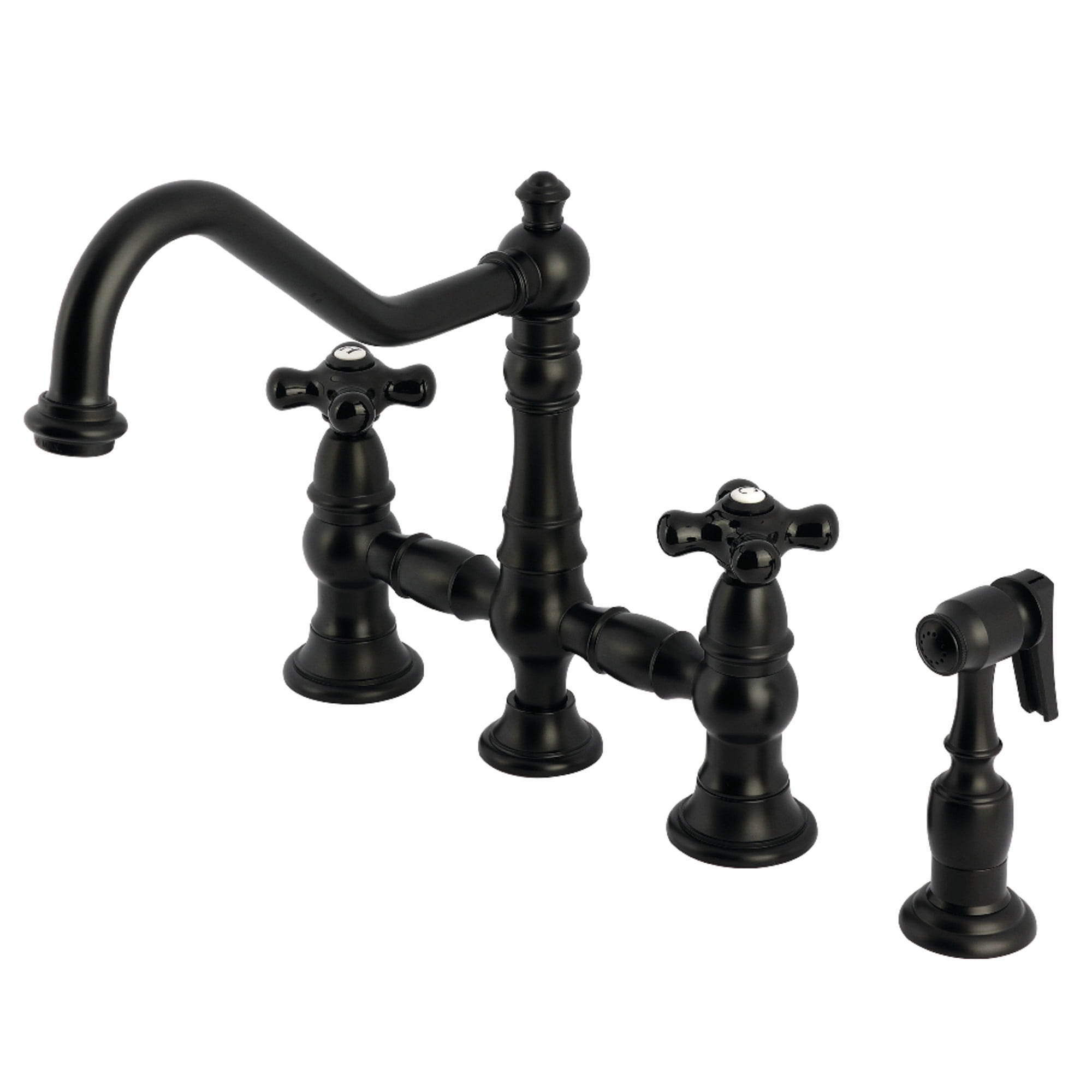 Kingston Brass KS3270PKXBS Duchess Bridge Kitchen Faucet with Brass Side Sprayer, Matte Black