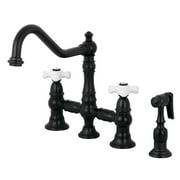 Kingston Brass KS3270PXBS Restoration 8" Bridge Kitchen Faucet with Sprayer, Matte Black