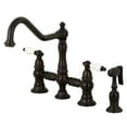 thumbnail image 1 of Kingston Brass KS3275PLBS Restoration 8-Inch Bridge Kitchen Faucet with Sprayer, Oil Rubbed Bronze, 1 of 5