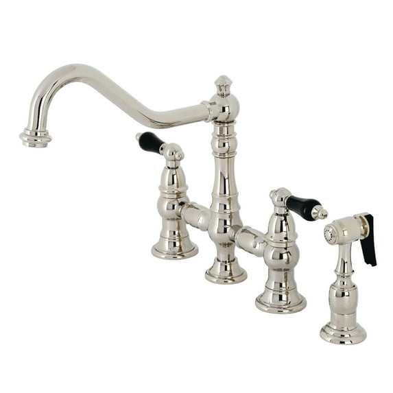 Kingston Brass KS3276PKLBS Duchess Bridge Kitchen Faucet with Brass Side Sprayer, Polished Nickel