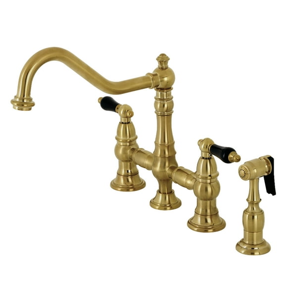Kingston Brass KS3277PKLBS Duchess Bridge Kitchen Faucet with Brass Side Sprayer, Brushed Brass