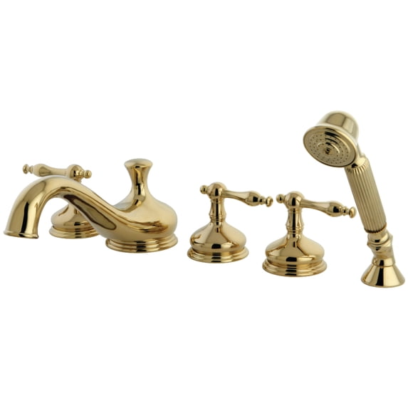 Kingston Brass KS33325NL Roman 5-Piece Roman Tub Faucet with Hand Shower, Polished Brass