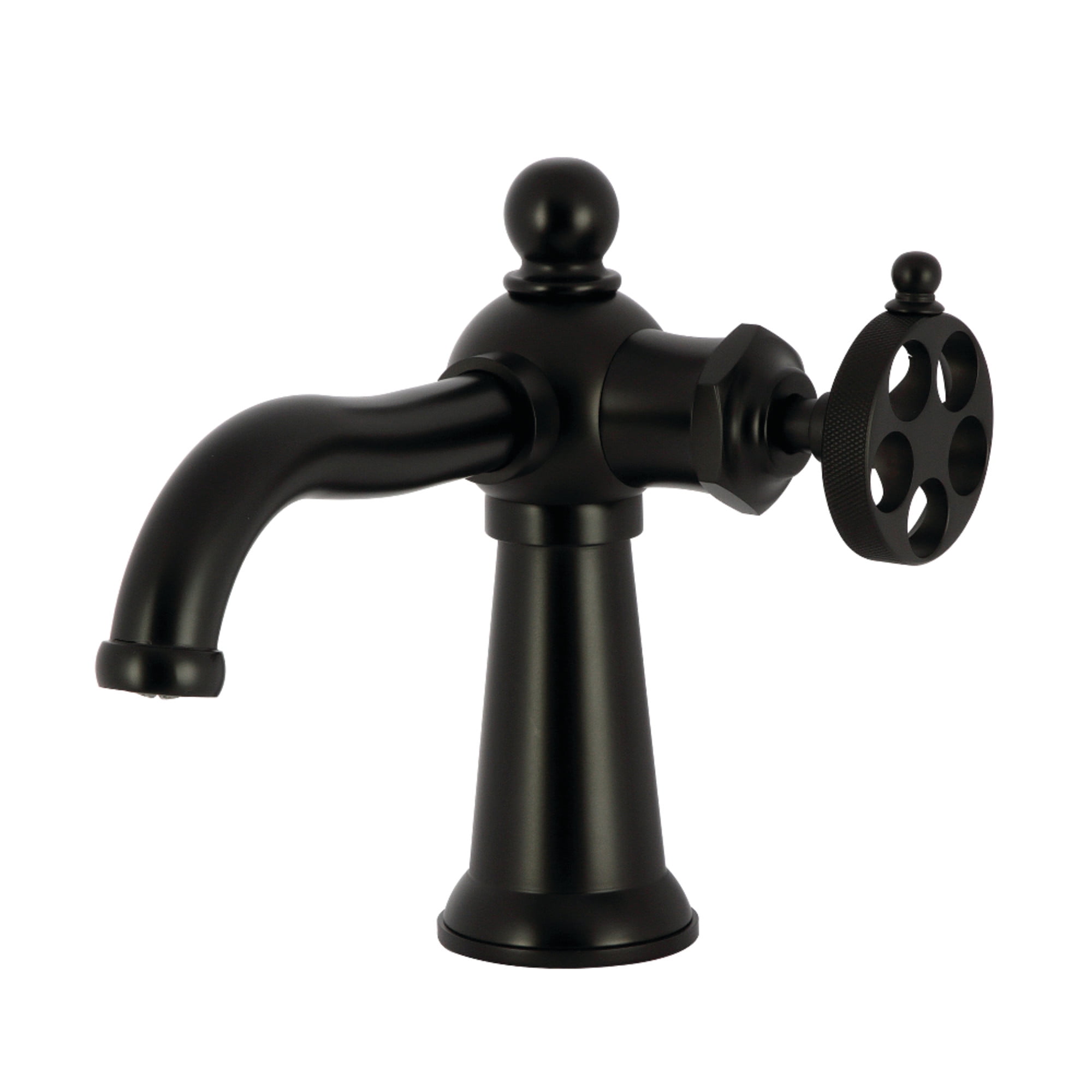 Kingston Brass KS3540RKZ Wendell One-Handle Single-Hole Bathroom Faucet with Knurled Handle and Push Pop-Up Drain, Matte Black