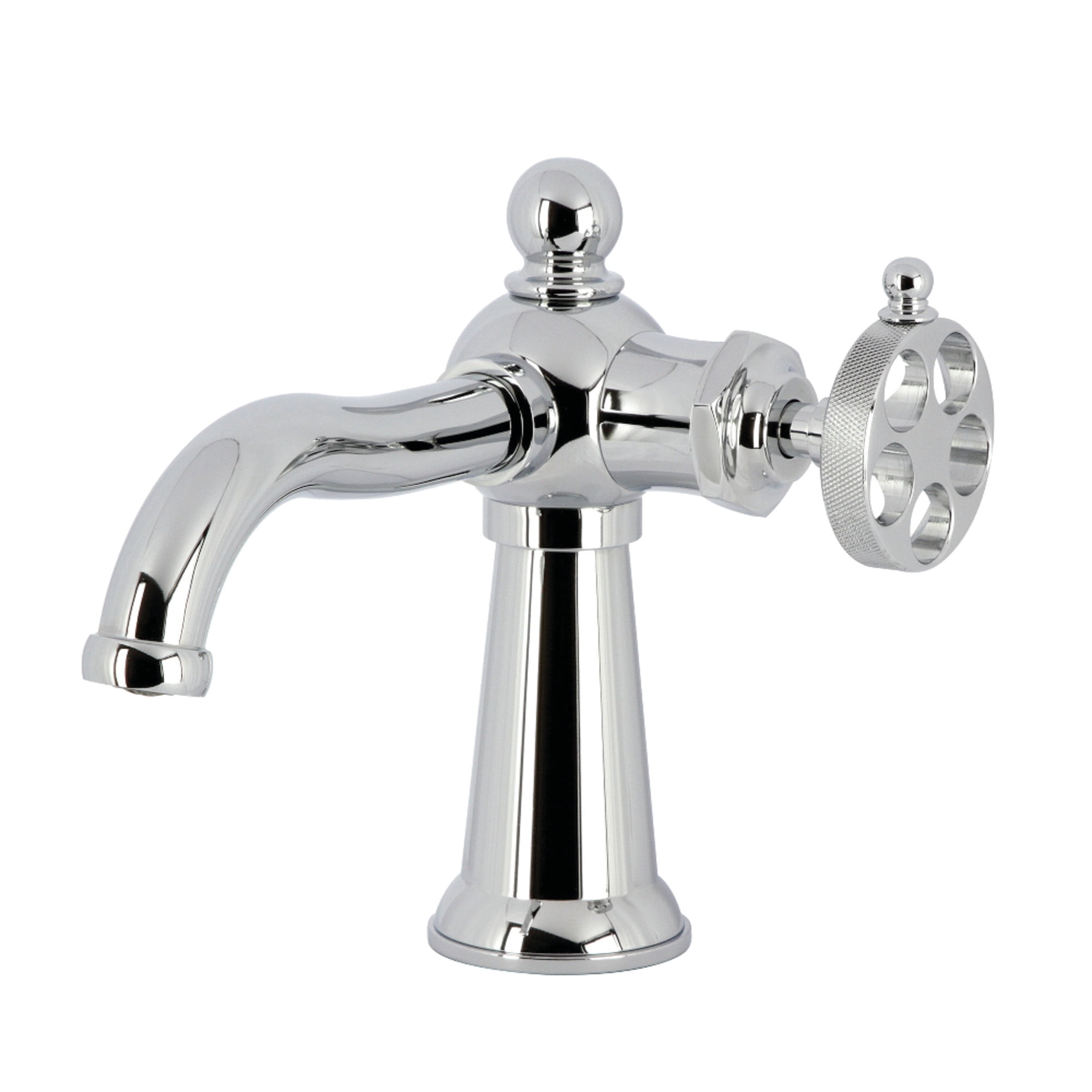 Kingston Brass KS3541RKZ Wendell One-Handle Single-Hole Bathroom Faucet with Knurled Handle and Push Pop-Up Drain, Polished Chrome