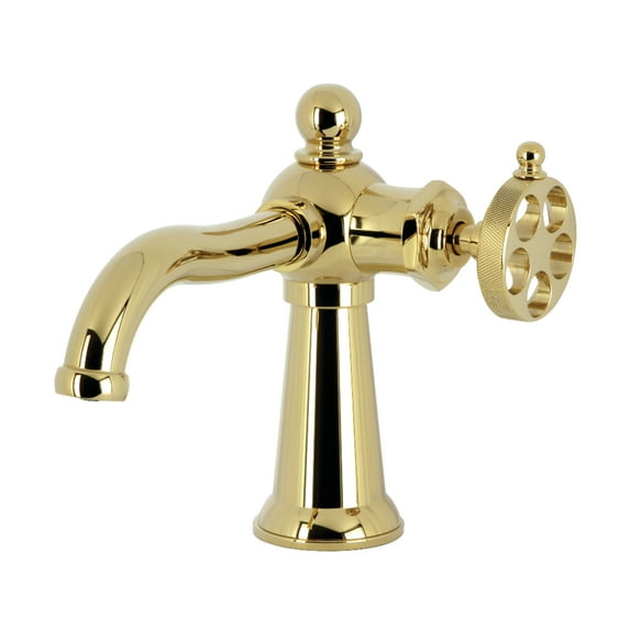 Kingston Brass KS3542RKZ Wendell One-Handle Single-Hole Bathroom Faucet with Knurled Handle and Push Pop-Up Drain, Polished Brass