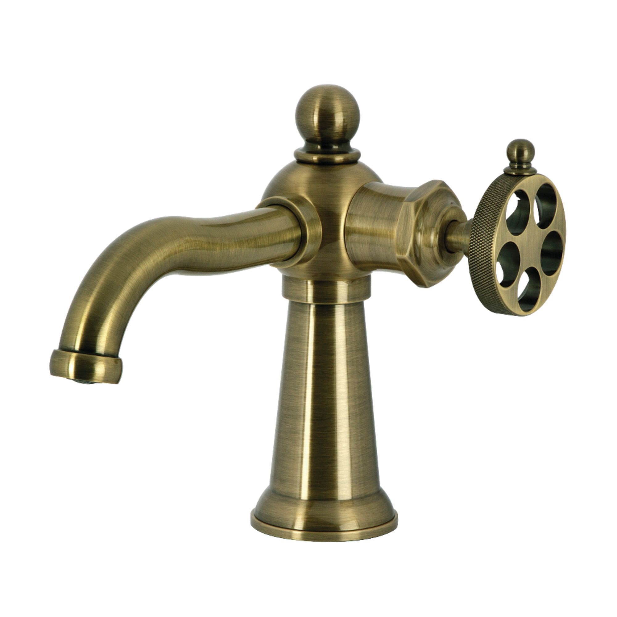 Kingston Brass KS3543RKZ Wendell One-Handle Single-Hole Bathroom Faucet with Knurled Handle and Push Pop-Up Drain, Antique Brass