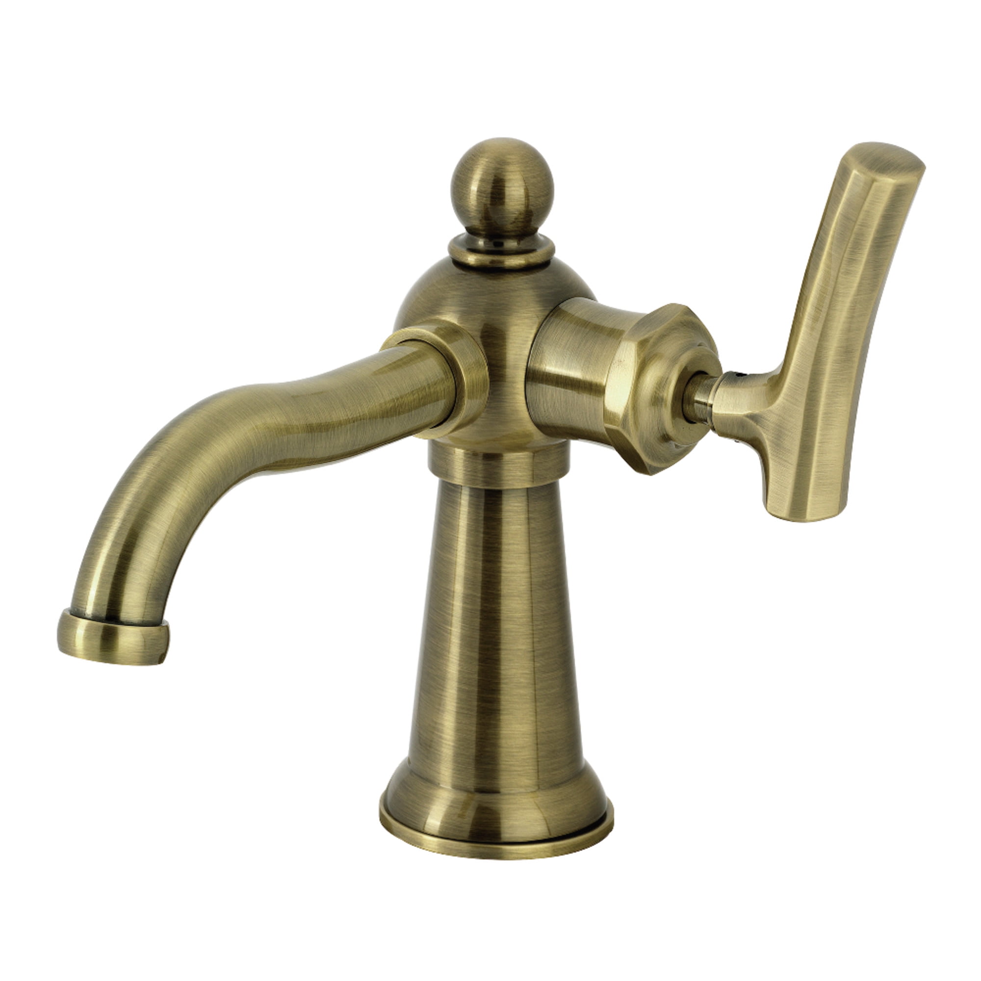 Kingston Brass KS3543TKL Hallerbos One-Handle 1-Hole Bathroom Faucet with Push Pop-Up Drain in Antique Brass