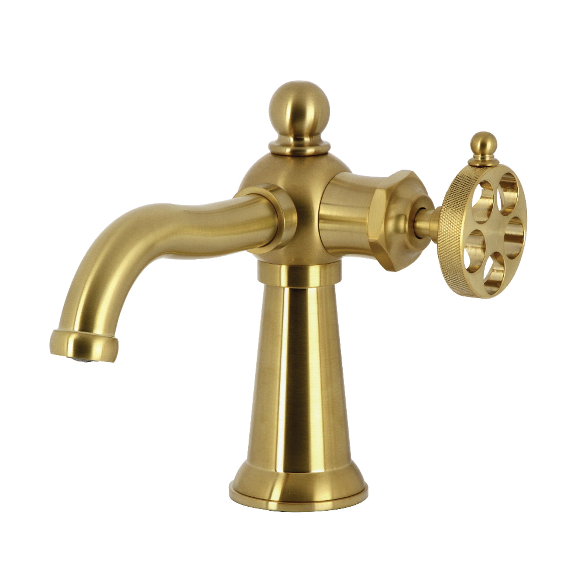 Kingston Brass KS3547RKZ Wendell One-Handle Single-Hole Bathroom Faucet with Knurled Handle and Push Pop-Up Drain, Brushed Brass