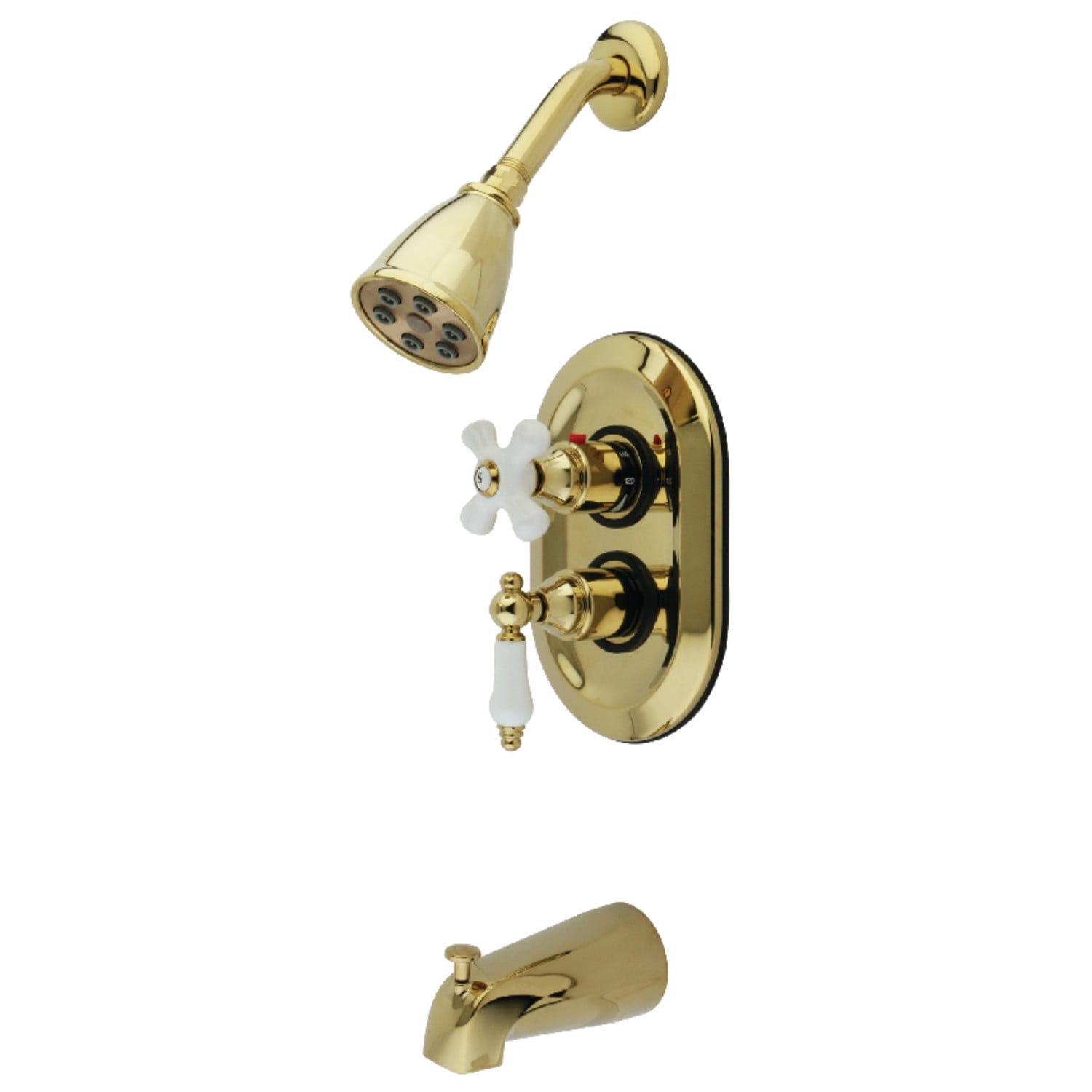 Kingston Brass Vintage Wall Mount Tub Faucet With Hand Shower - 3-3/8 Inch, Polished Brass