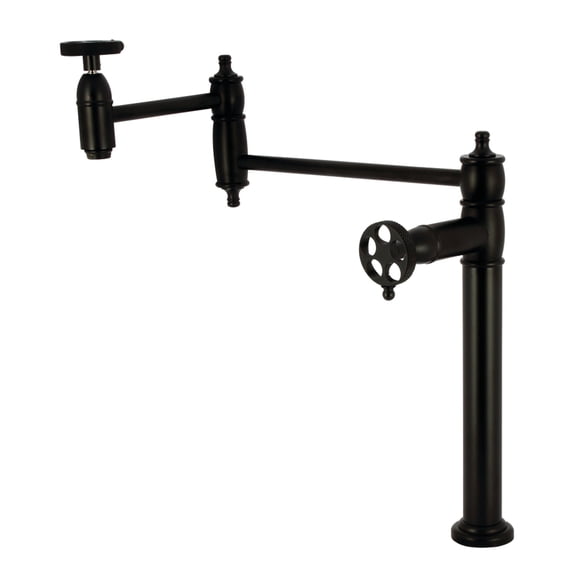 Kingston Brass KS3700RKX Webb Deck Mount Pot Filler Faucet with Knurled Handle, Matte Black