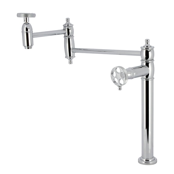 Kingston Brass KS3701RKX Webb Deck Mount Pot Filler Faucet with Knurled Handle, Polished Chrome