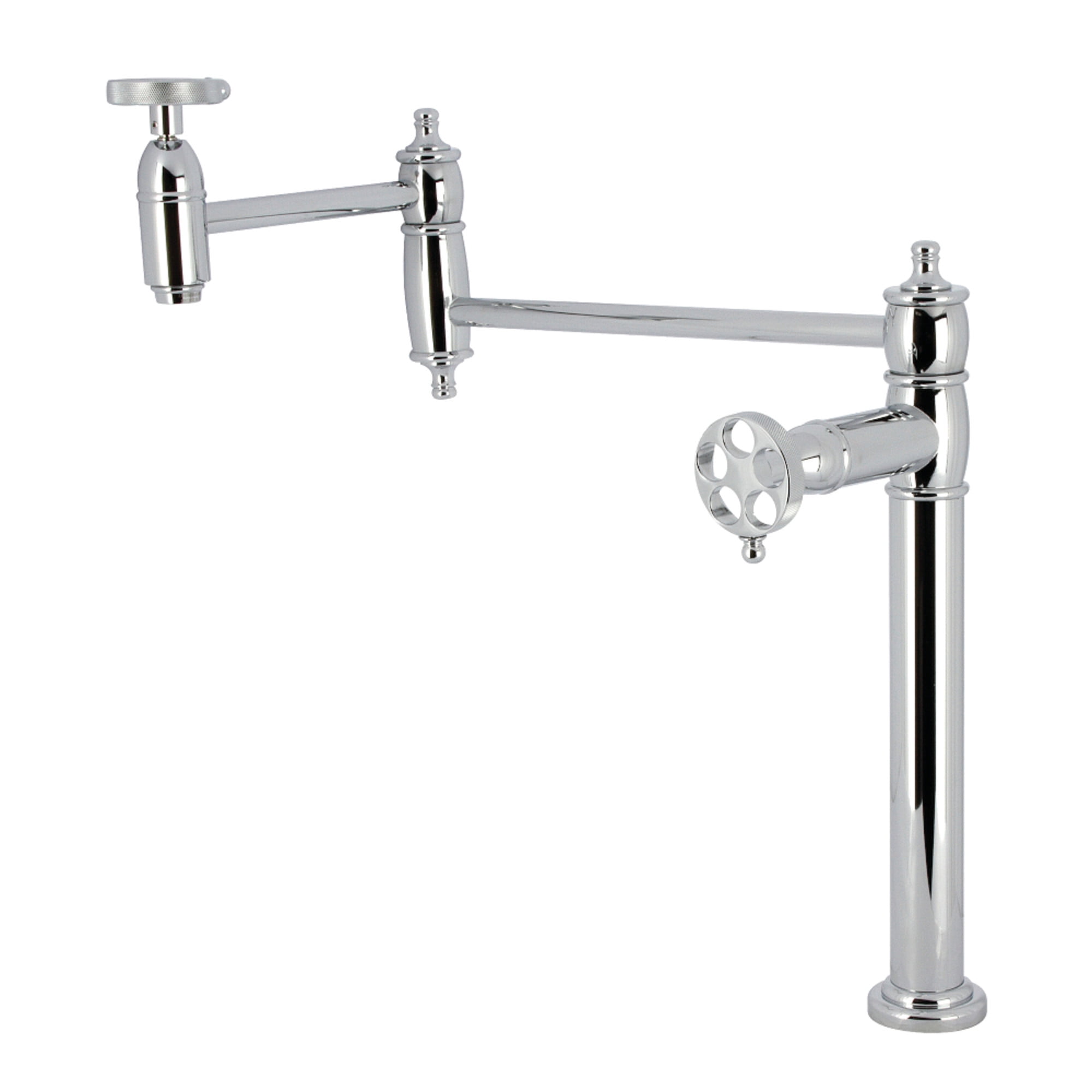 Kingston Brass KS3701RKZ Wendell Deck Mount Pot Filler Faucet with Knurled Handle, Polished Chrome