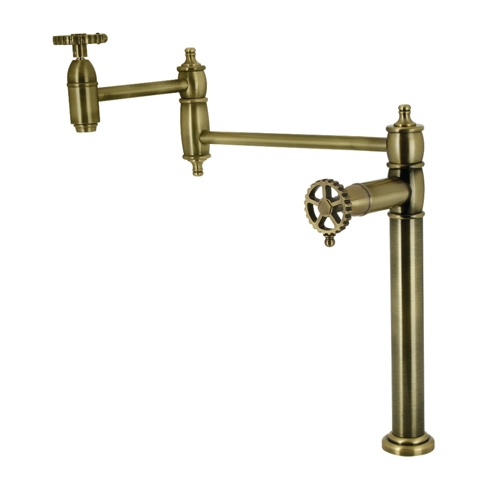 Kingston Brass KS3703CG Fuller Deck Mount Pot Filler Faucet, Antique Brass