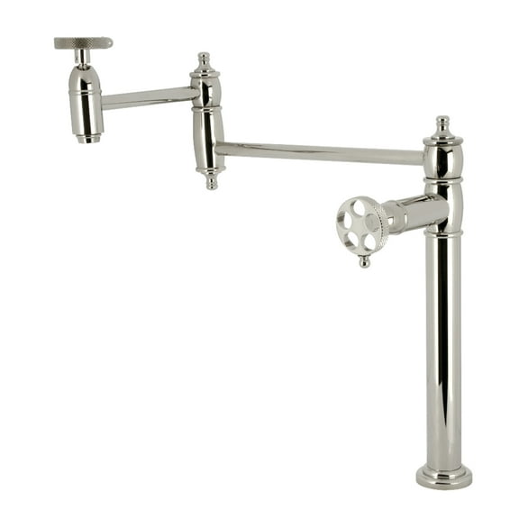 Kingston Brass KS3706RKX Webb Deck Mount Pot Filler Faucet with Knurled Handle, Polished Nickel