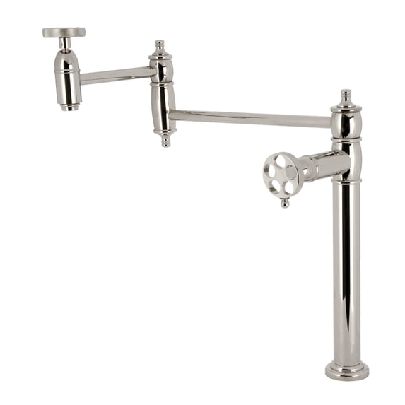 Kingston Brass KS3706RKZ Wendell Deck Mount Pot Filler Faucet with Knurled Handle, Polished Nickel