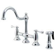 Kingston KS3791BLBS Restoration Two-Handle 4-Hole Deck Mount Bridge Kitchen Faucet with Brass Sprayer in Polished Chrome