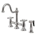 thumbnail image 1 of Kingston Brass KS3798AXBS Restoration Bridge Kitchen Faucet with Brass Sprayer, Brushed Nickel, 1 of 2