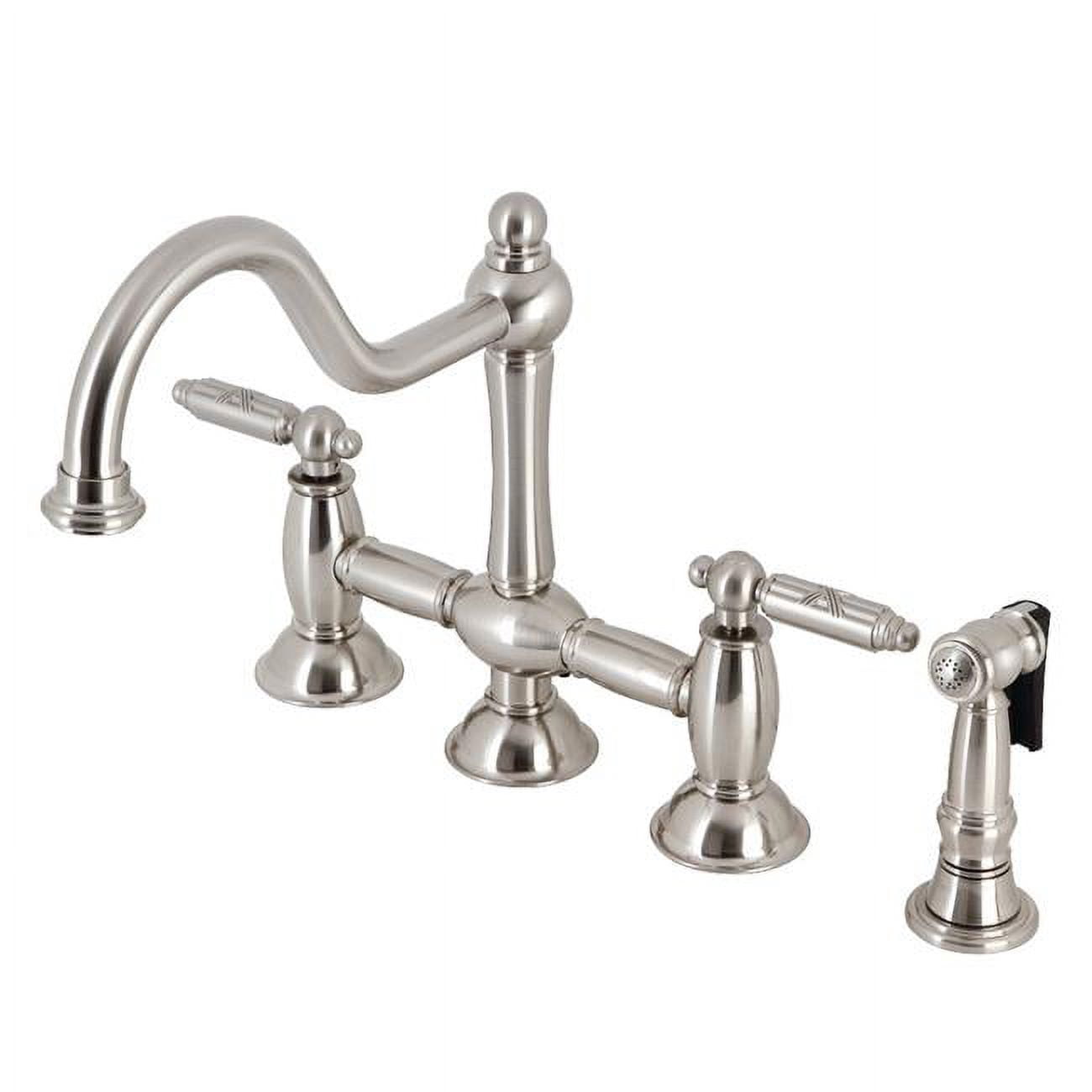 Kingston Vintage Küchenarmatur – Messing Brückenwasserhahn Mit Sprühkopf, Chrompoliert, Englischer Landhausstil