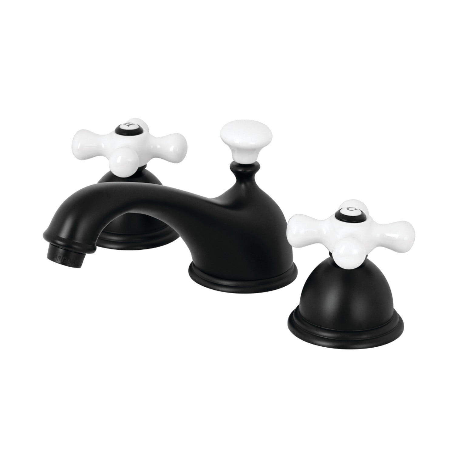 Matte Black and White Widespread Bathroom Faucet with Drain Assembly