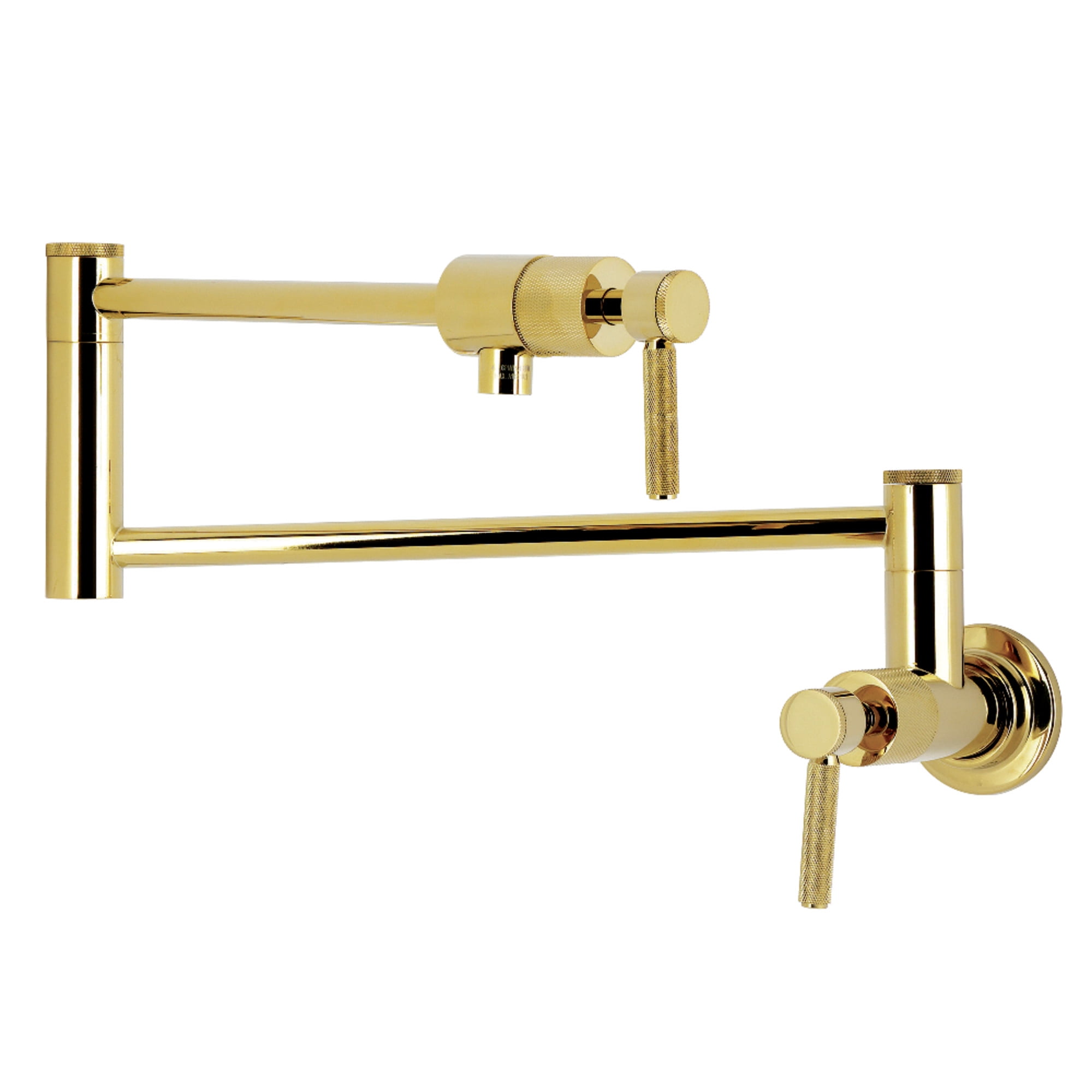 Kingston Brass KS4102KNL Convergent Two-Handle 1-Hole Wall Mount Pot Filler Faucet with Knurled Handle in Polished Brass
